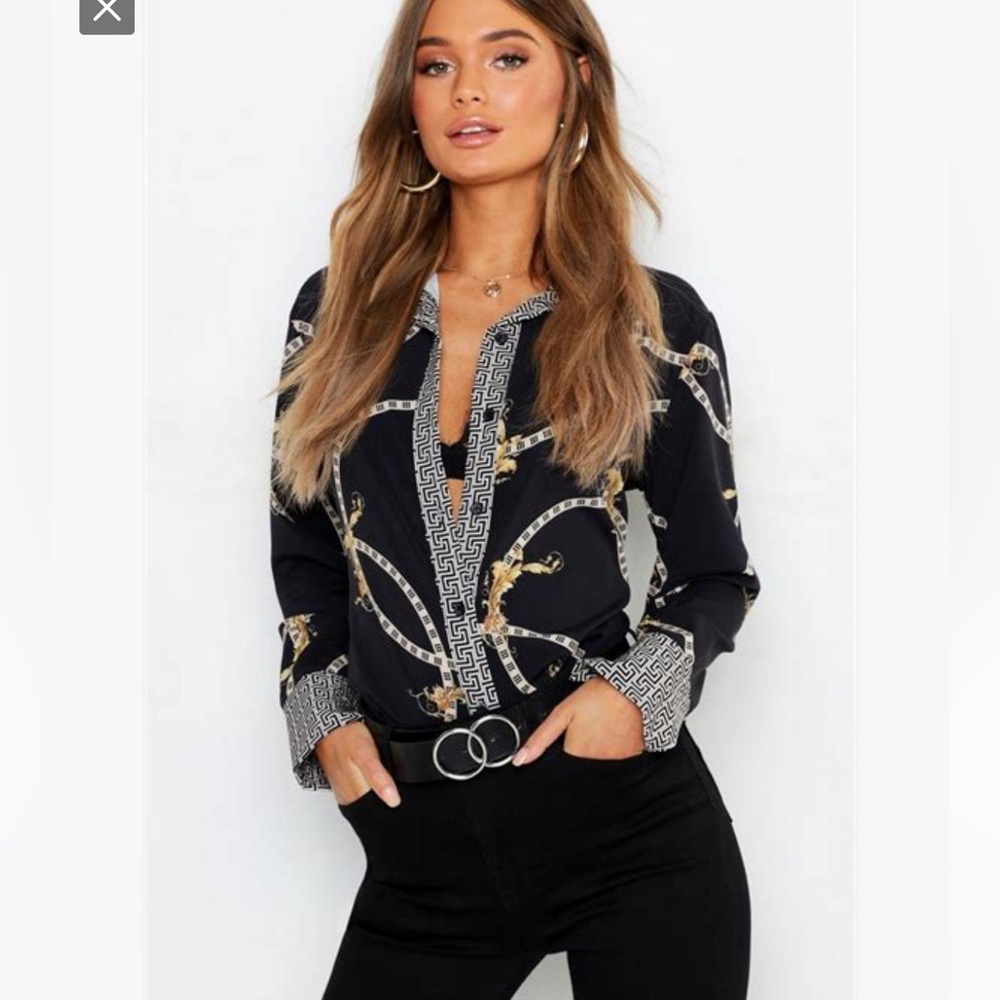 BLACK GEO CONTRAST CHAIN PRINT SHIRT